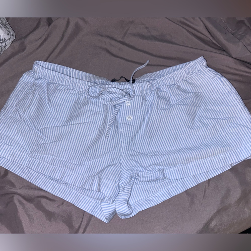 Brandy Melville White and Blue Striped Pajama Shorts